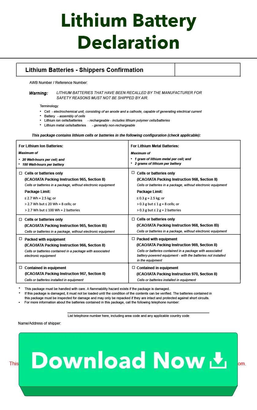 Lithium Battery Declaration