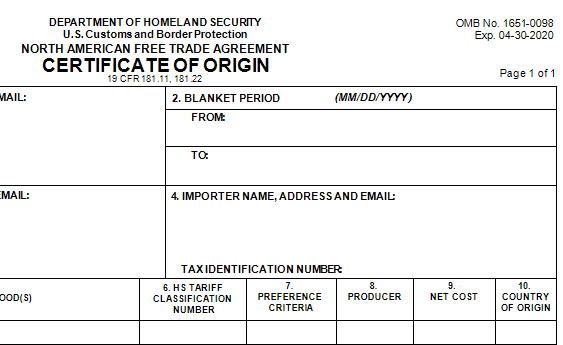 Printable Nafta Form - Printable Forms Free Online